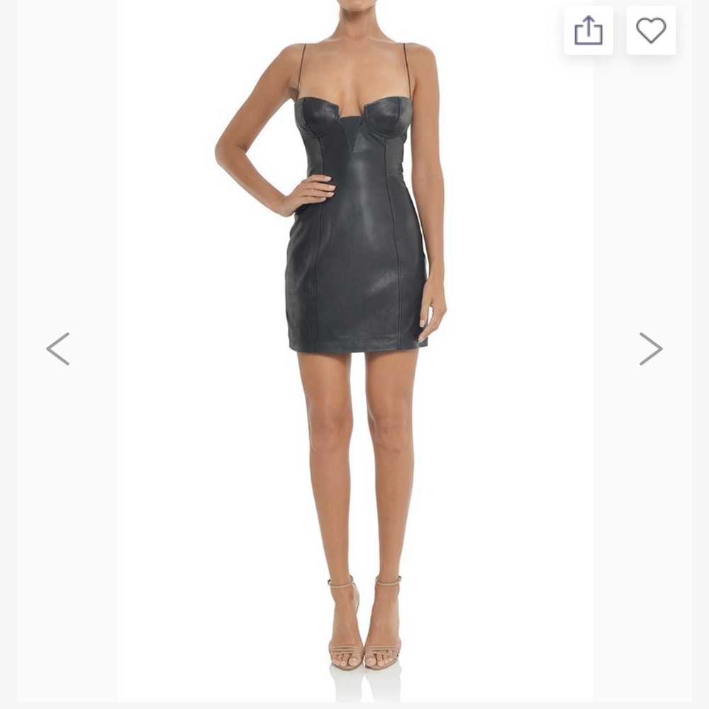RARE Misha Collection lamb leather mini dress! Head turning black leather dress